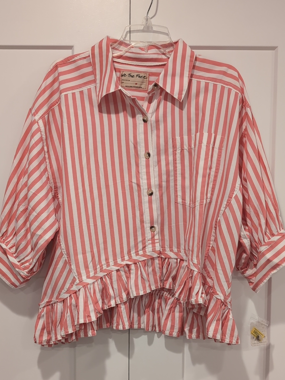 We The Free Baily Pink/White Striped Shirt M NWT